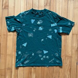 Kids Adidas All Over Print Graphic T-Shirt Green Short Sleeve Tee 15-15Y / 176